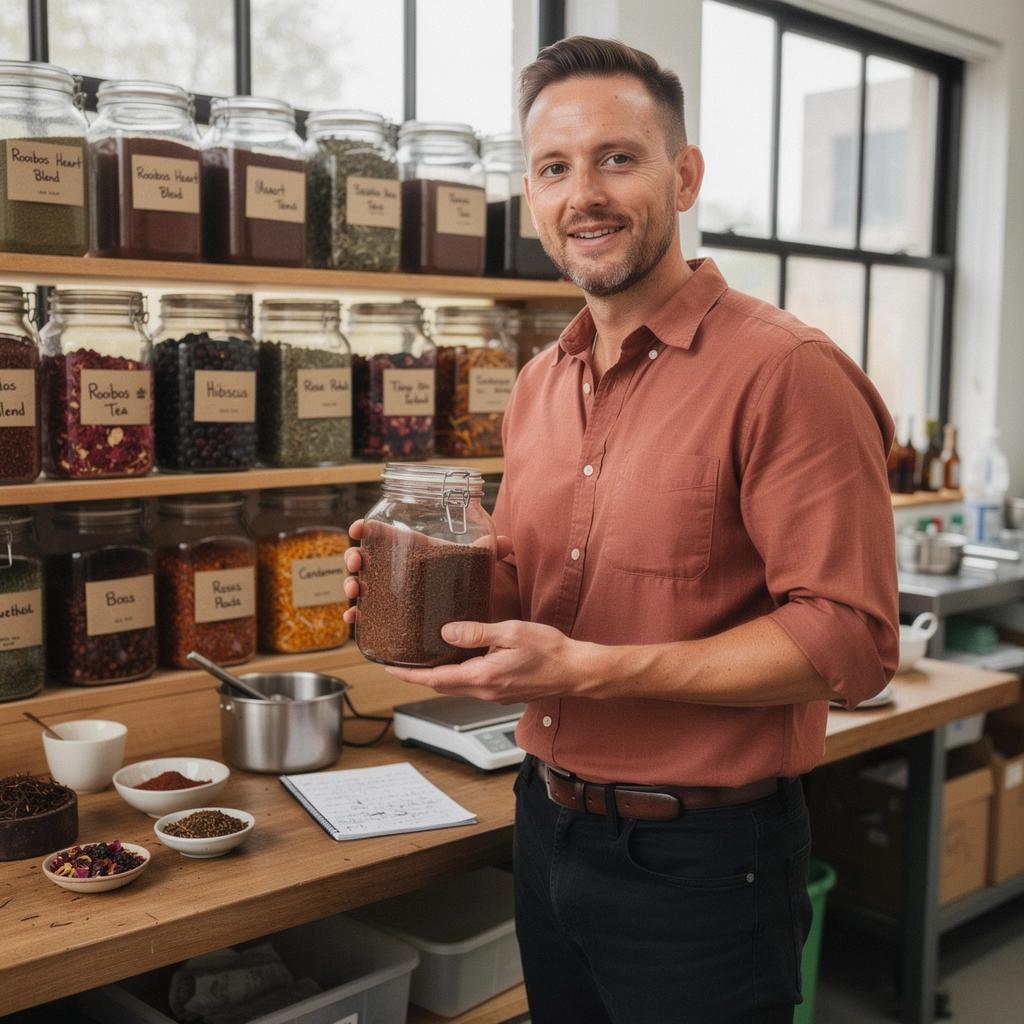 Šviežiai paruošta rooibos arbata, kurios garai kyla virš puodelio.