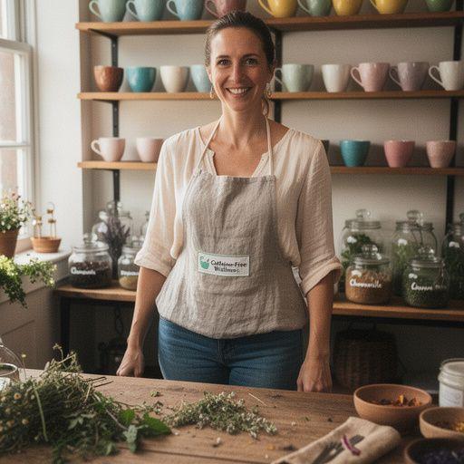 Rooibos arbatos ingredientai, įskaitant džiovintus žolelių lapus ir gėles.